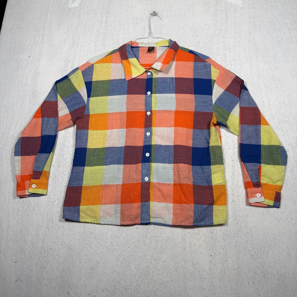 Emery Rose Womens Multi Color Plaid Button Down Shirt Size Medium Long Sleeve
